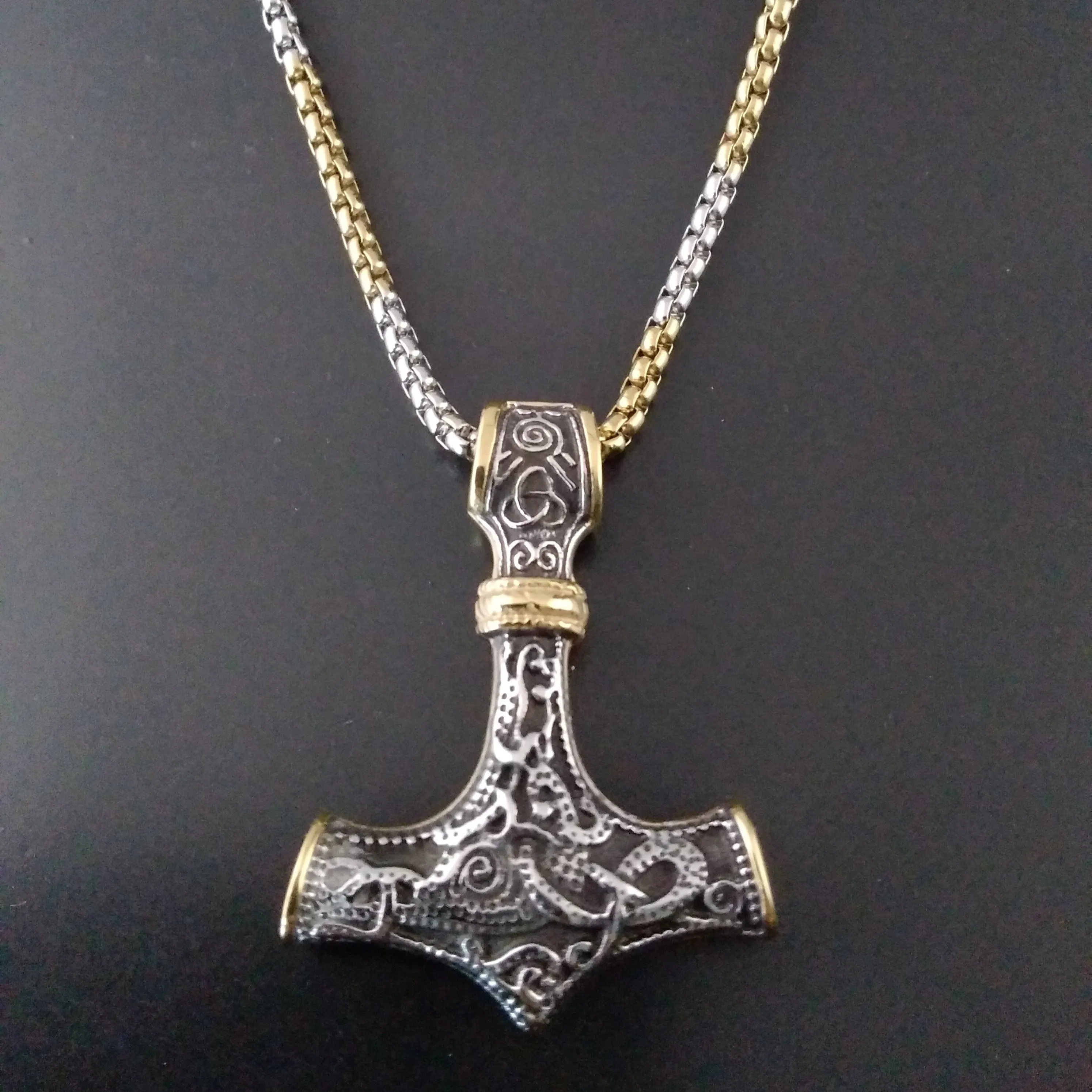 Thor's Hammer Necklace Silver Gold Box Chain Norse Viking Style