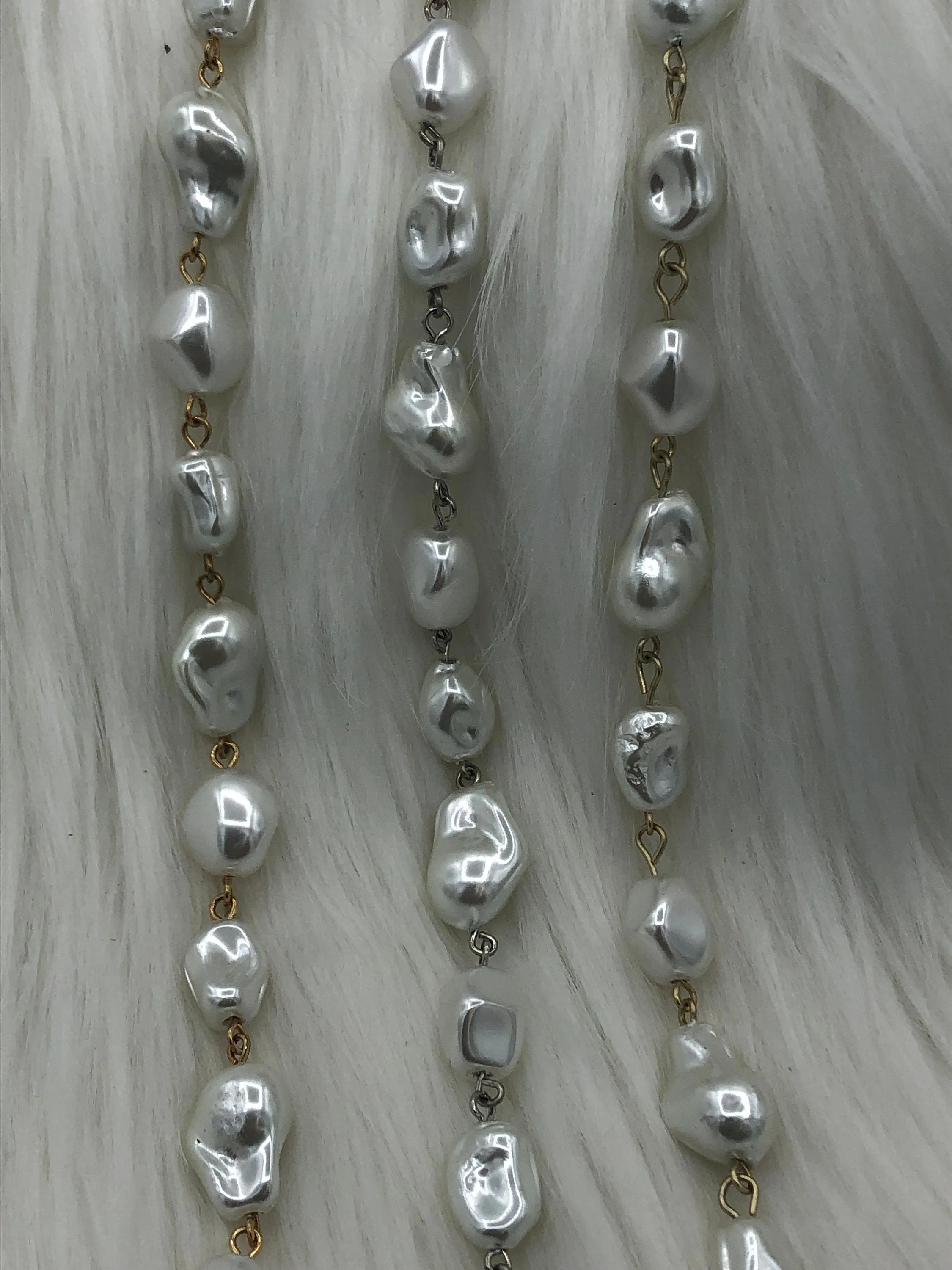 Vintage Porcelain Glass Pearl Replica Freshwater Baroque Pearl Shape Mixed Shape Beaded Chain, Rosary Chain, White Pearl by Foot Fast Ship
