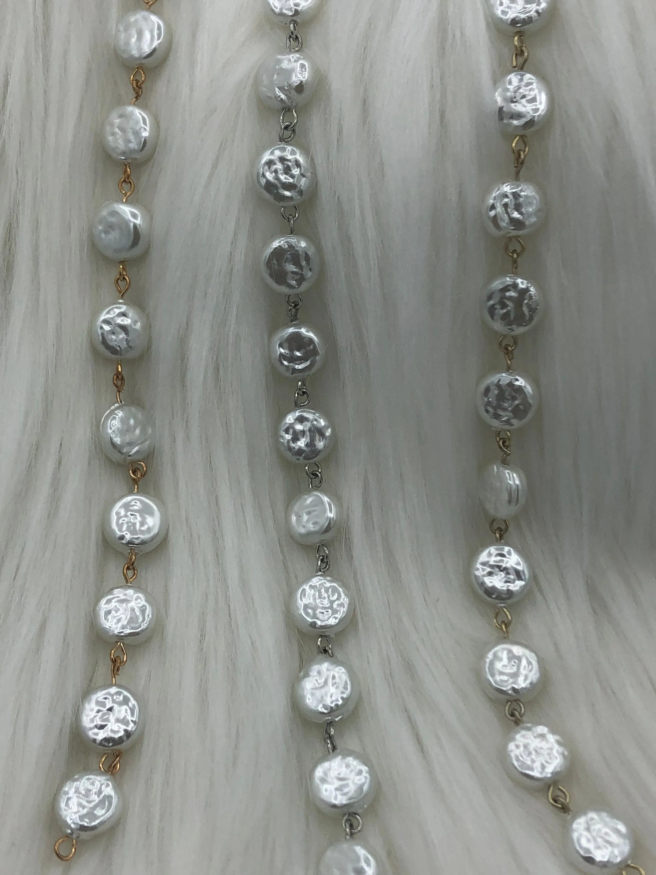 Vintage Porcelain Glass Pearl Replica Freshwater Coin Shape  Beaded Chain, 10.5mm Rosary Chain, White Coin Pearl  by the Foot Fast Shipping