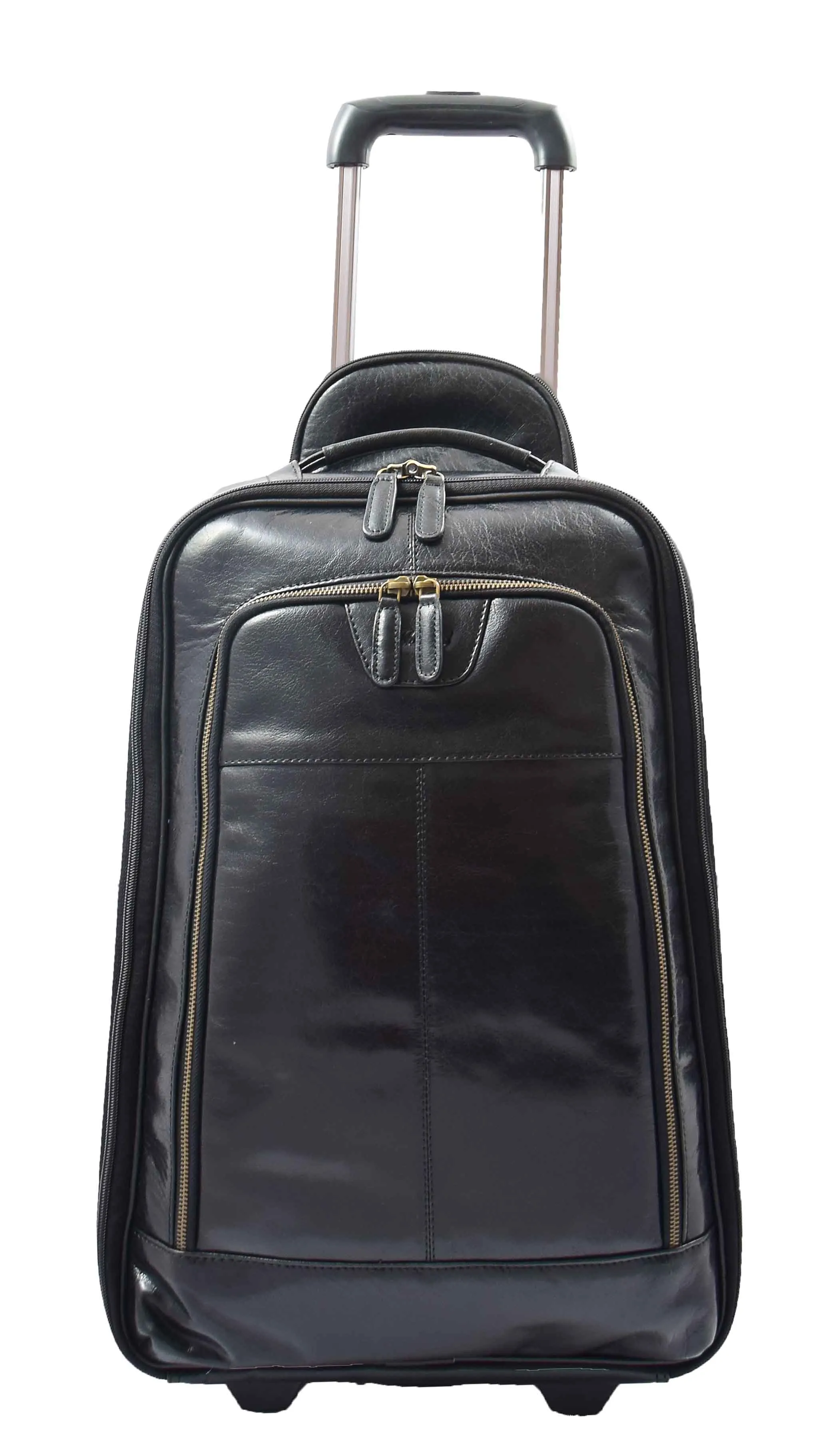 Wheeled Cabin Suitcase Real Black Leather Luggage Travel Bag Carlos