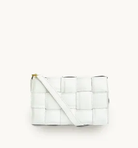 White Padded Woven Leather Crossbody Bag